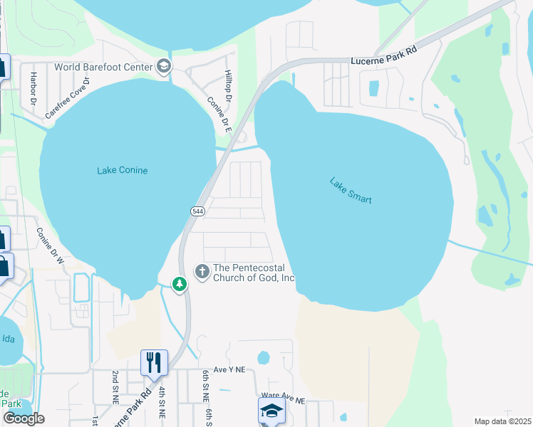 map of restaurants, bars, coffee shops, grocery stores, and more near 313 Winter Ridge Boulevard in Winter Haven