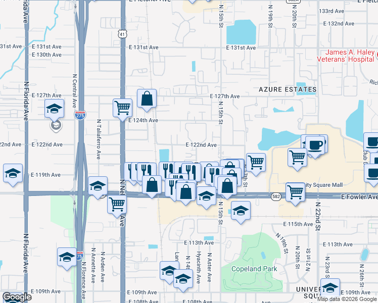 map of restaurants, bars, coffee shops, grocery stores, and more near 11733 North 12th Street in Tampa