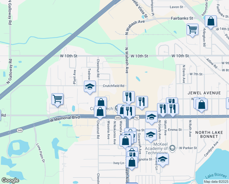 map of restaurants, bars, coffee shops, grocery stores, and more near 2230 Crutchfield Road in Lakeland