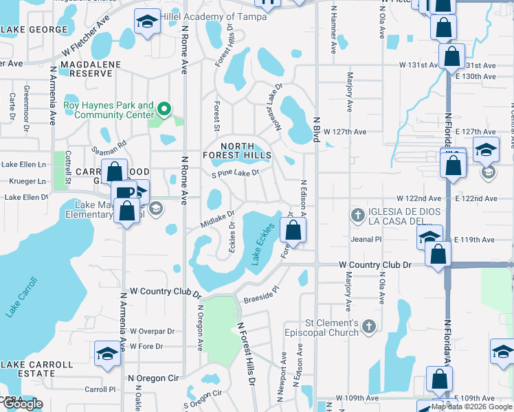 map of restaurants, bars, coffee shops, grocery stores, and more near 1014 Eckles Drive in Tampa