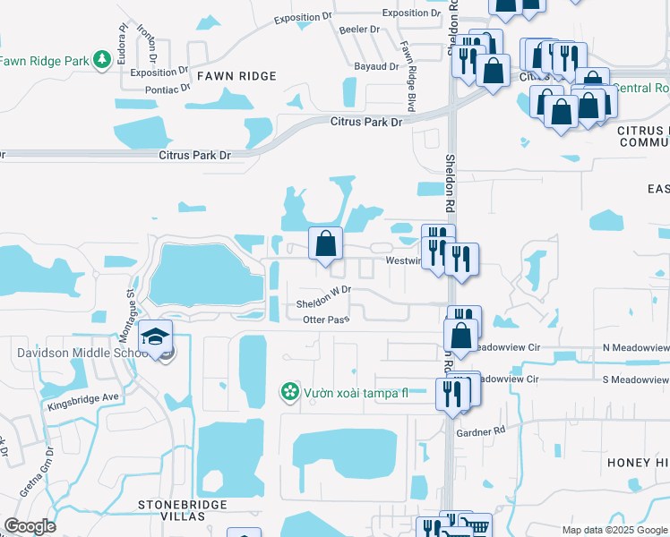 map of restaurants, bars, coffee shops, grocery stores, and more near 11902 Cypress Hill Circle in Tampa
