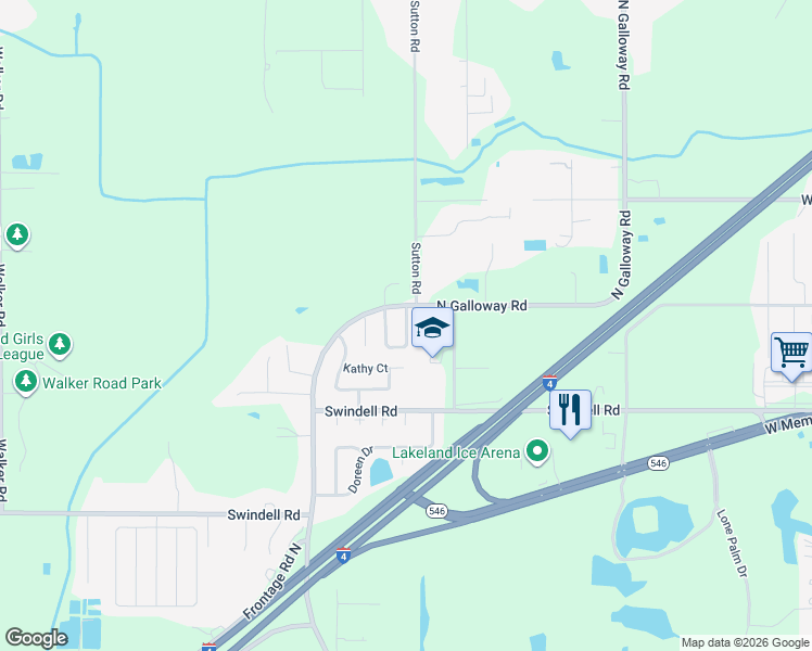 map of restaurants, bars, coffee shops, grocery stores, and more near 1140 Mercury Drive East in Lakeland