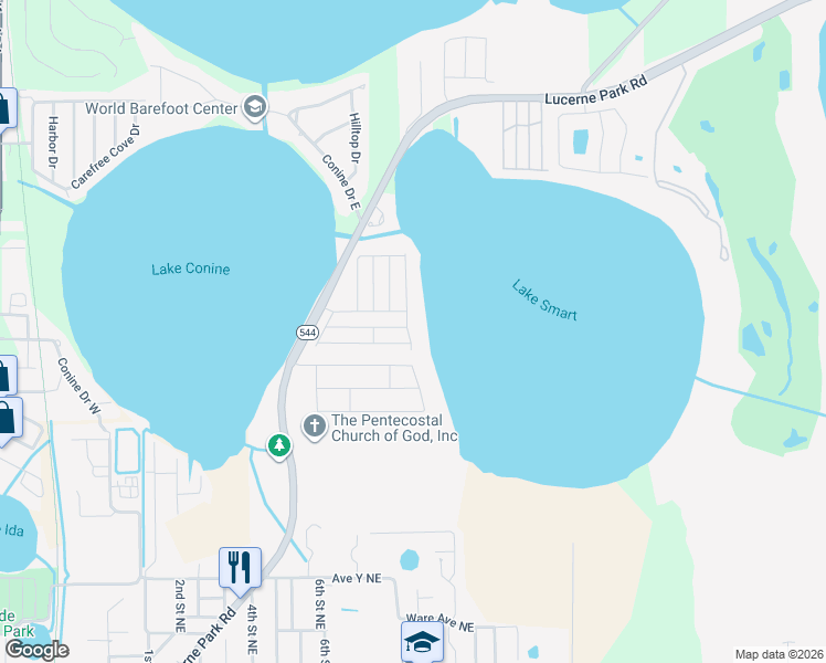 map of restaurants, bars, coffee shops, grocery stores, and more near 317 Winter Ridge Boulevard in Winter Haven