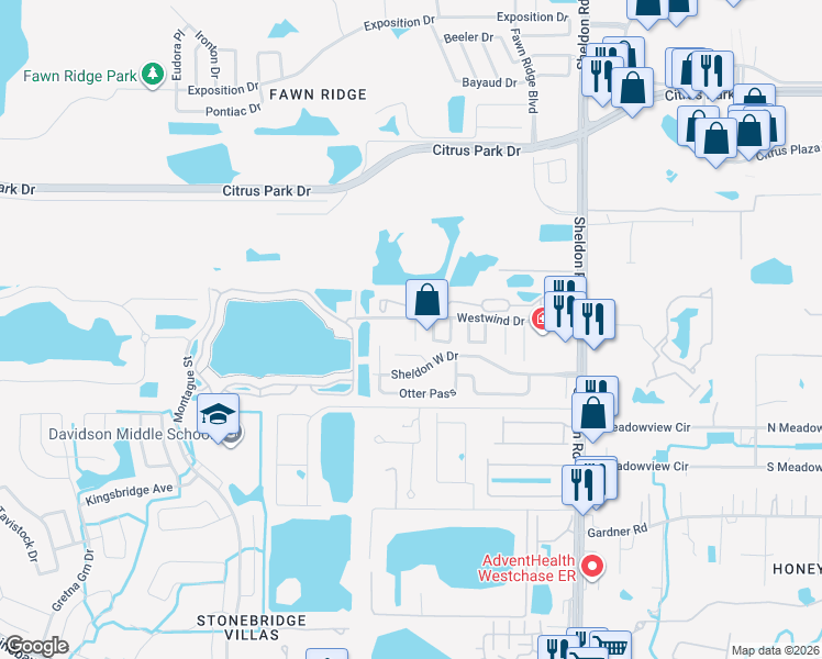 map of restaurants, bars, coffee shops, grocery stores, and more near 9119 Quail Stop in Tampa