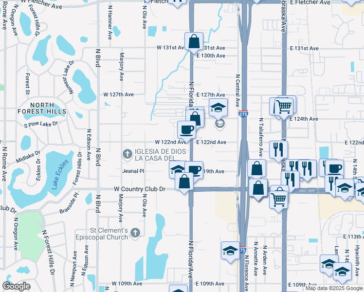 map of restaurants, bars, coffee shops, grocery stores, and more near in Lake Magdalene