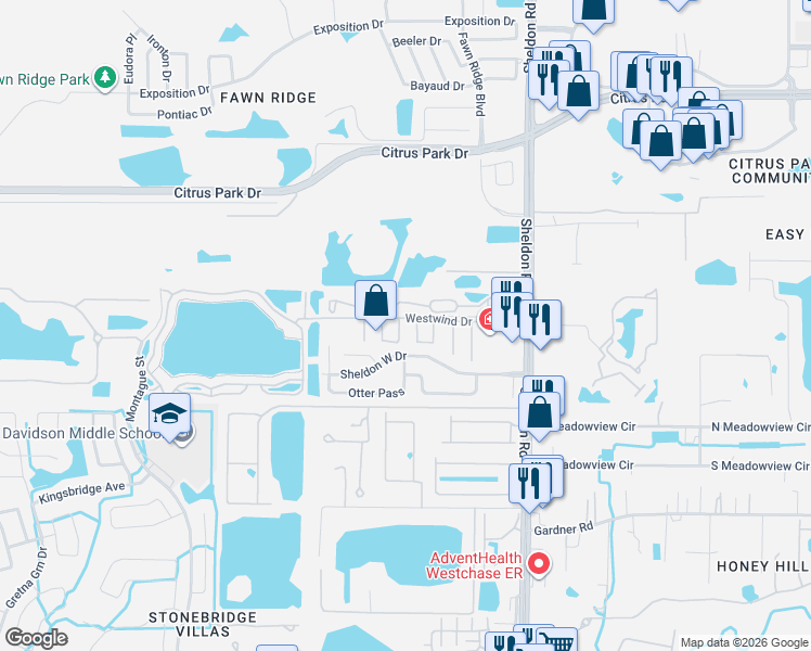 map of restaurants, bars, coffee shops, grocery stores, and more near 11901 Cypress Crest Circle in Tampa