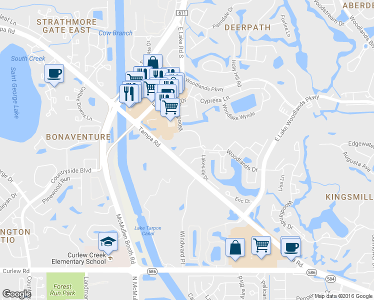 map of restaurants, bars, coffee shops, grocery stores, and more near 416 Meadow Lane in Oldsmar
