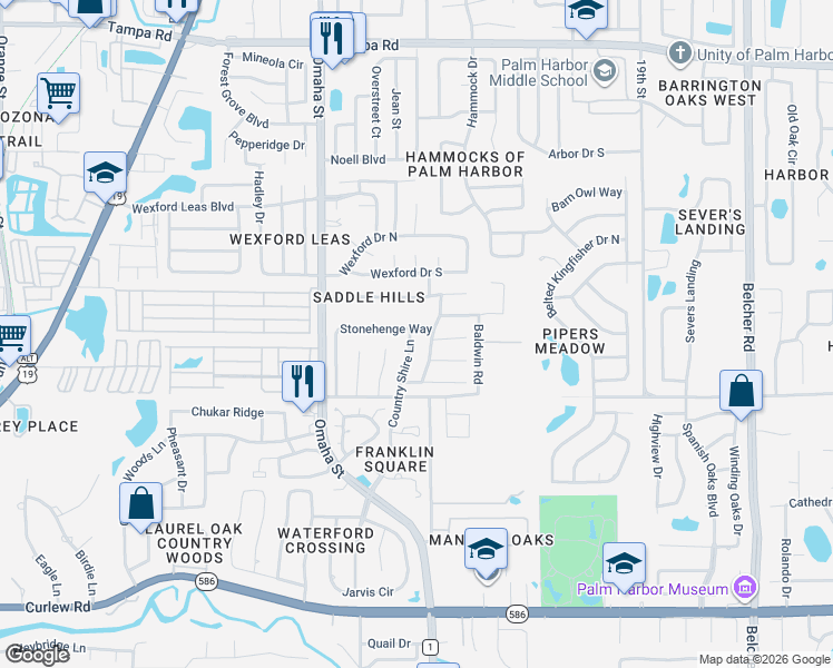 map of restaurants, bars, coffee shops, grocery stores, and more near 1511 Colony Court in Palm Harbor
