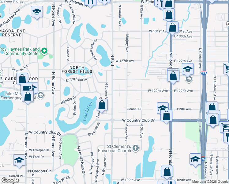 map of restaurants, bars, coffee shops, grocery stores, and more near 11734 Christian Court in Tampa