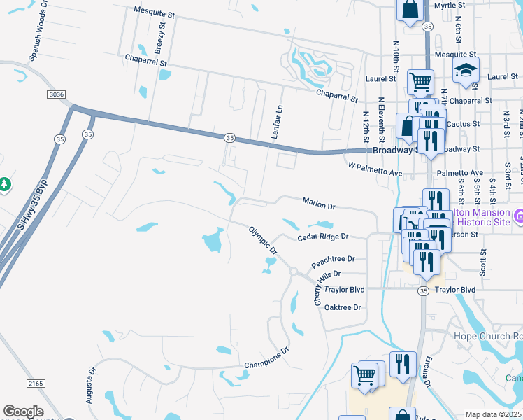 map of restaurants, bars, coffee shops, grocery stores, and more near 210 Olympic Drive in Rockport