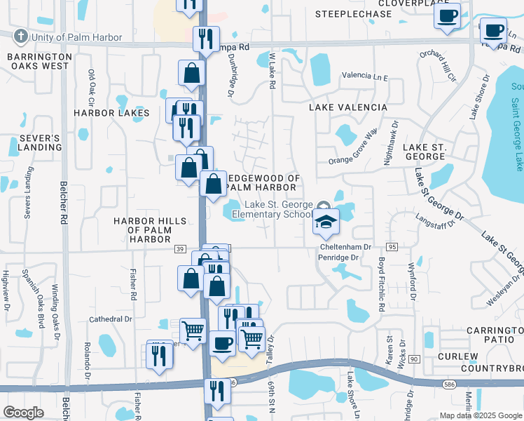 map of restaurants, bars, coffee shops, grocery stores, and more near in Palm Harbor