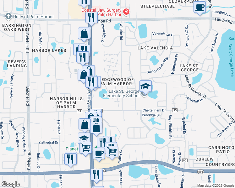 map of restaurants, bars, coffee shops, grocery stores, and more near in Palm Harbor