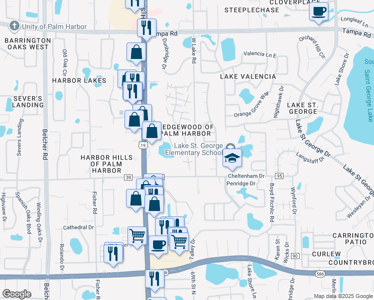map of restaurants, bars, coffee shops, grocery stores, and more near in Palm Harbor