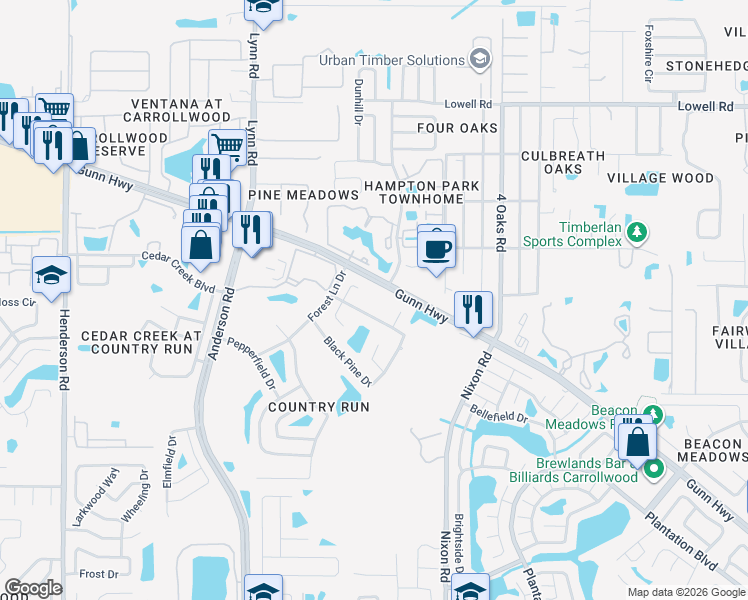 map of restaurants, bars, coffee shops, grocery stores, and more near 5312 Black Pine Dr in Tampa