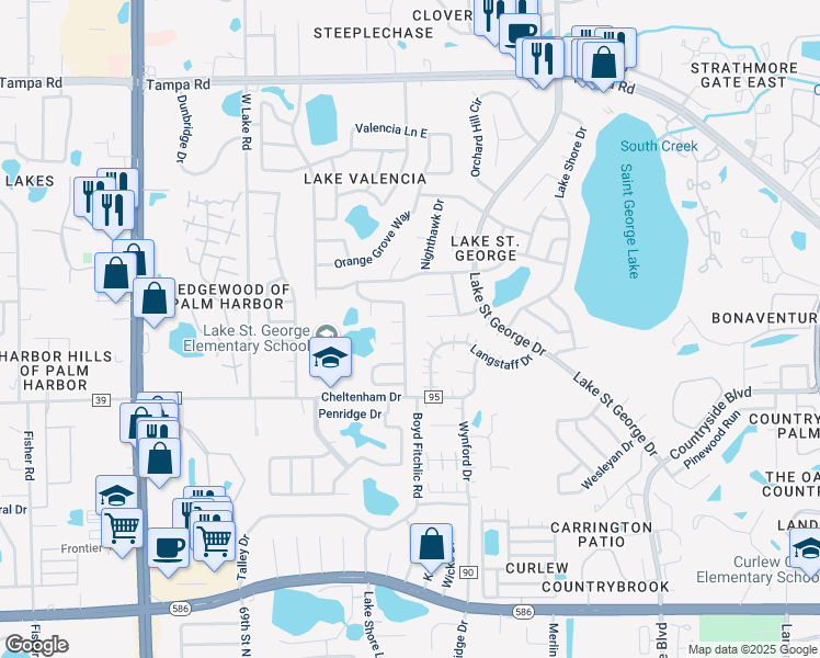 map of restaurants, bars, coffee shops, grocery stores, and more near 3767 Orchard Highland Drive in Palm Harbor
