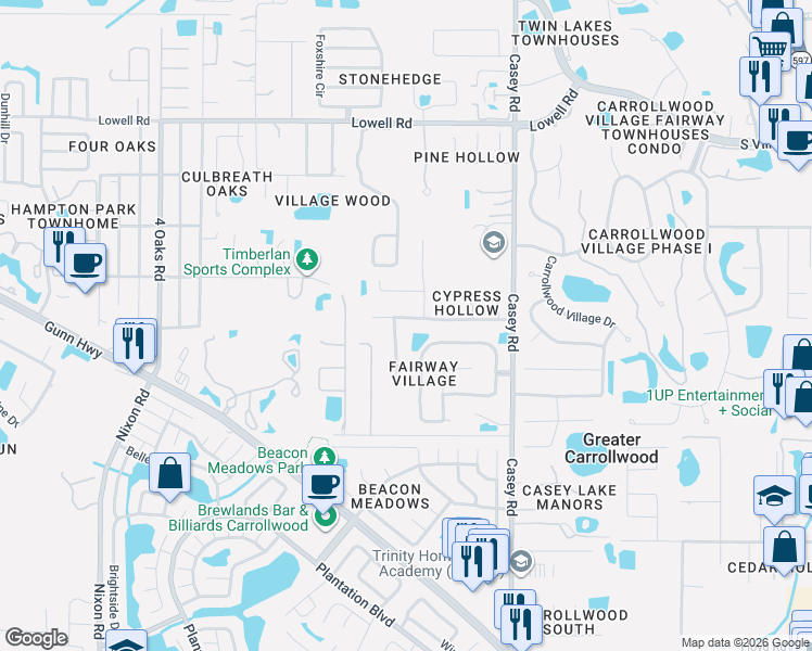 map of restaurants, bars, coffee shops, grocery stores, and more near 4603 Old Saybrook Avenue in Tampa