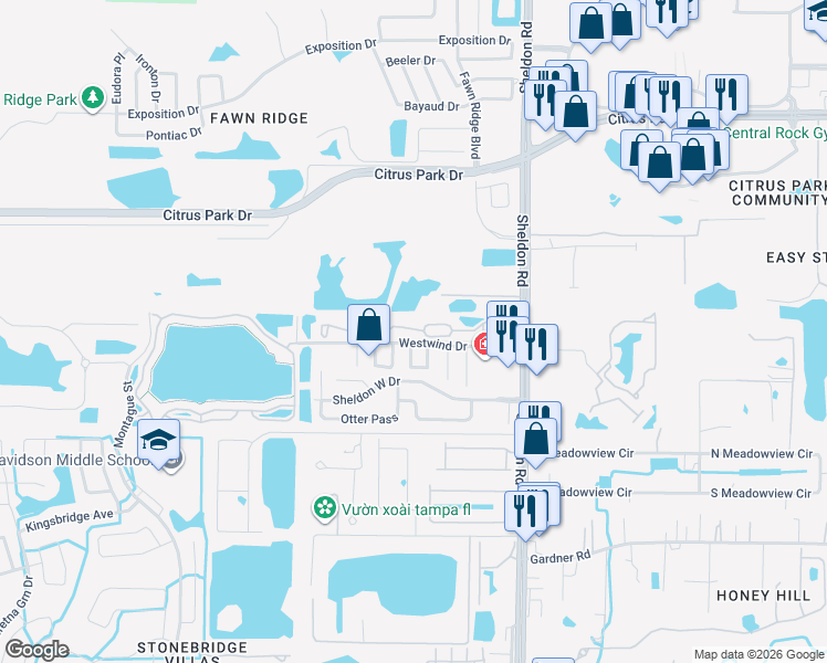 map of restaurants, bars, coffee shops, grocery stores, and more near 8820 Citrus Village Drive in Westchase