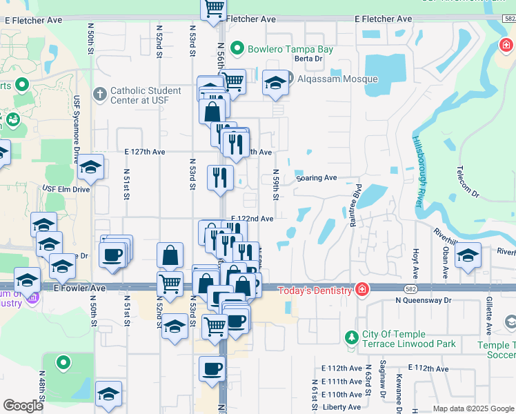 map of restaurants, bars, coffee shops, grocery stores, and more near 5711 Las Ventanas Drive in Tampa