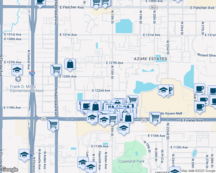 map of restaurants, bars, coffee shops, grocery stores, and more near 12202 North 15th Street in Tampa