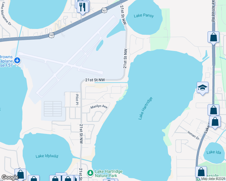 map of restaurants, bars, coffee shops, grocery stores, and more near 1619 Pearce Road in Winter Haven