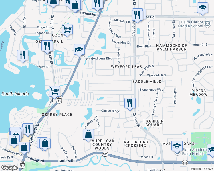 map of restaurants, bars, coffee shops, grocery stores, and more near 3301 U.S. 19 Alternate in Palm Harbor