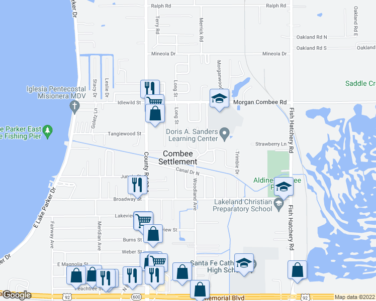 map of restaurants, bars, coffee shops, grocery stores, and more near 1226 Morgan Drive in Lakeland