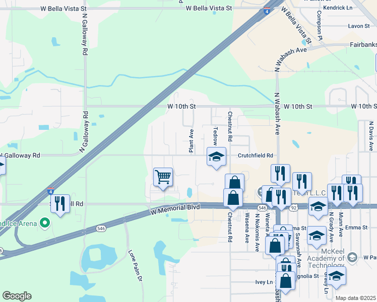 map of restaurants, bars, coffee shops, grocery stores, and more near 1211 Plant Avenue in Lakeland
