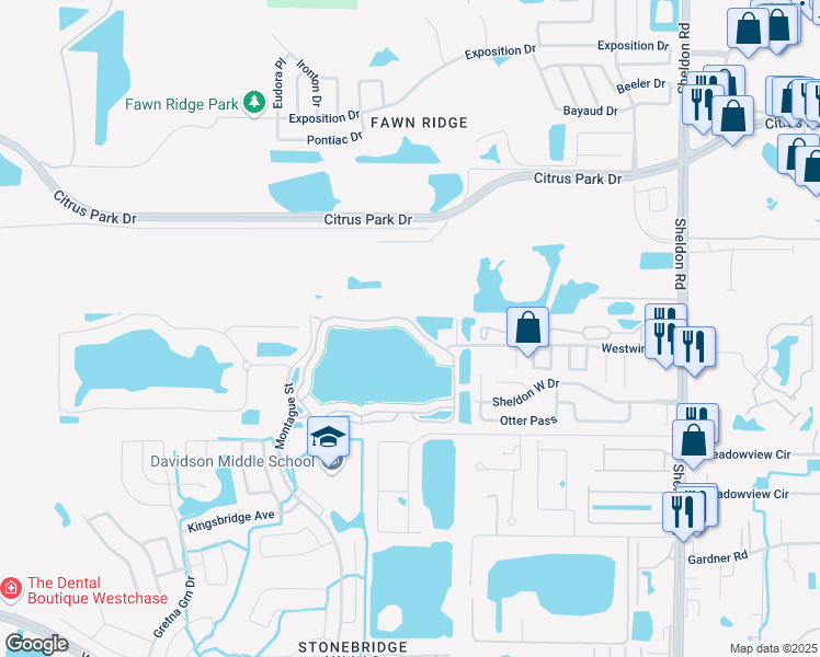map of restaurants, bars, coffee shops, grocery stores, and more near 9072 Lake Chase Island Way in Westchase