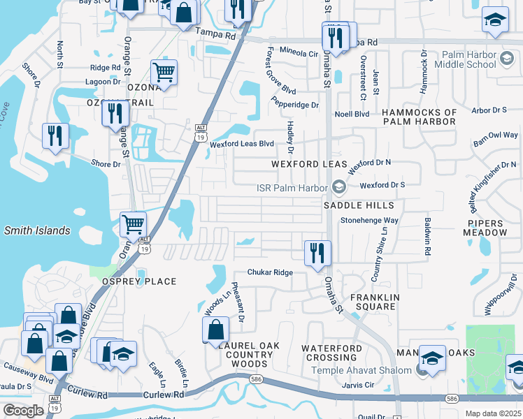 map of restaurants, bars, coffee shops, grocery stores, and more near 241 2nd Street in Palm Harbor