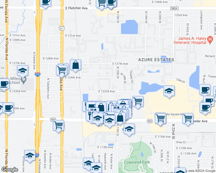 map of restaurants, bars, coffee shops, grocery stores, and more near 1333 Floating Fountain Circle in Tampa