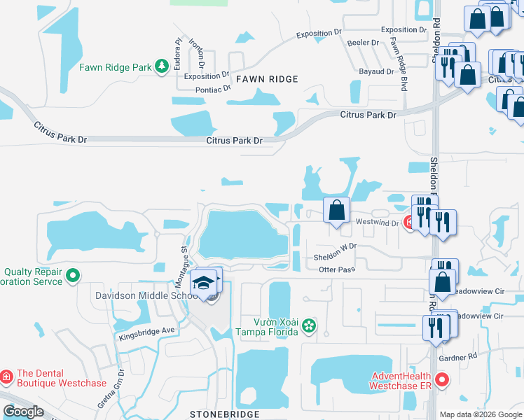map of restaurants, bars, coffee shops, grocery stores, and more near 9064 Lake Chase Island Way in Tampa