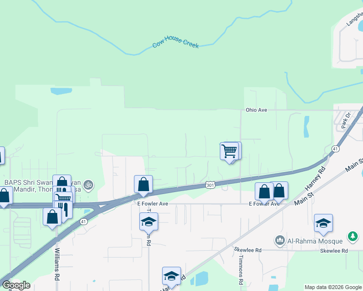 map of restaurants, bars, coffee shops, grocery stores, and more near 9750 Lewis Road in Thonotosassa