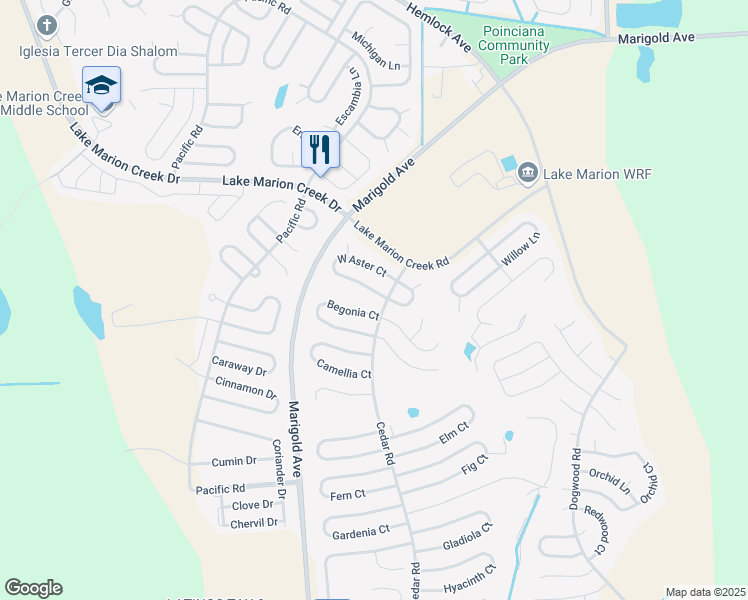 map of restaurants, bars, coffee shops, grocery stores, and more near 397 Aster Court in Poinciana