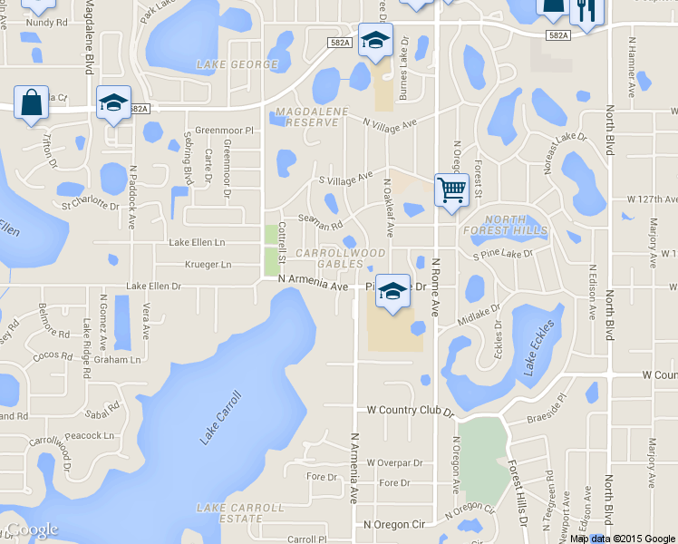 map of restaurants, bars, coffee shops, grocery stores, and more near 12100 Armenia Gables Circle in Tampa