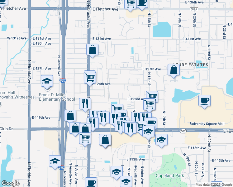 map of restaurants, bars, coffee shops, grocery stores, and more near 12206 North 12th Street in Tampa