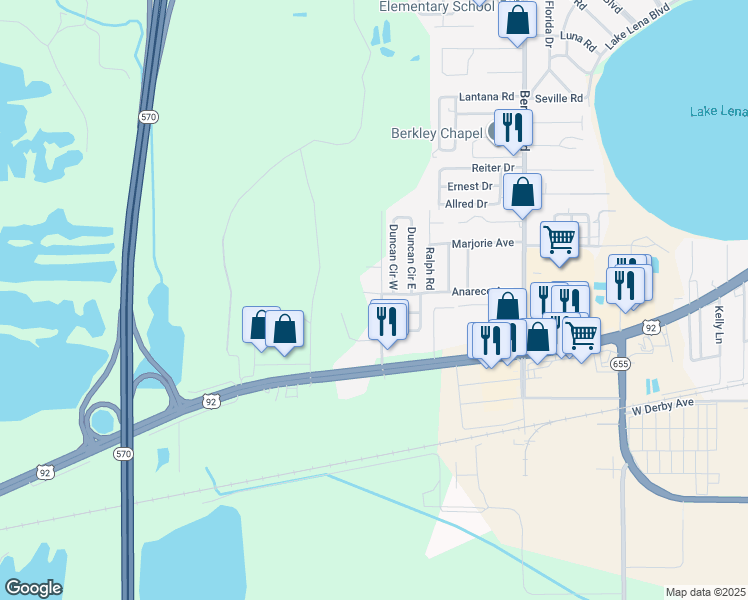map of restaurants, bars, coffee shops, grocery stores, and more near 700 Howard Road in Auburndale