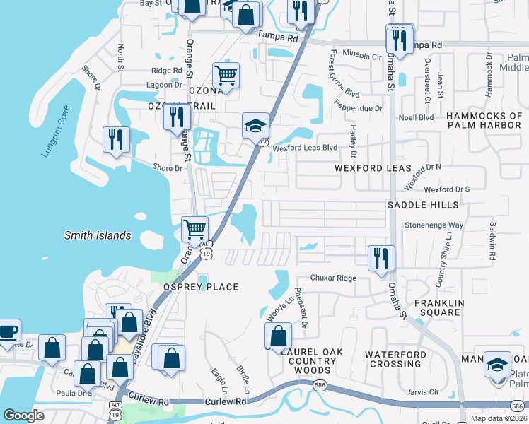 map of restaurants, bars, coffee shops, grocery stores, and more near 509 5th Avenue in Palm Harbor