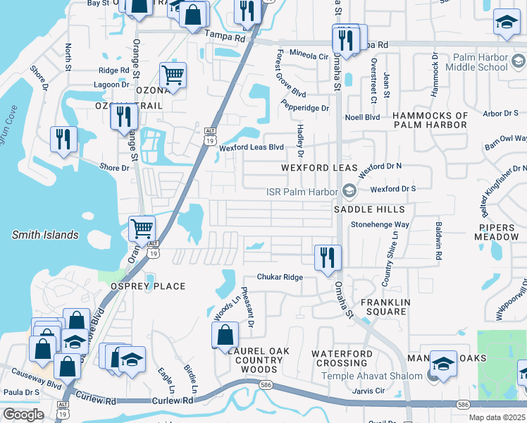 map of restaurants, bars, coffee shops, grocery stores, and more near 241 2nd Street in Palm Harbor