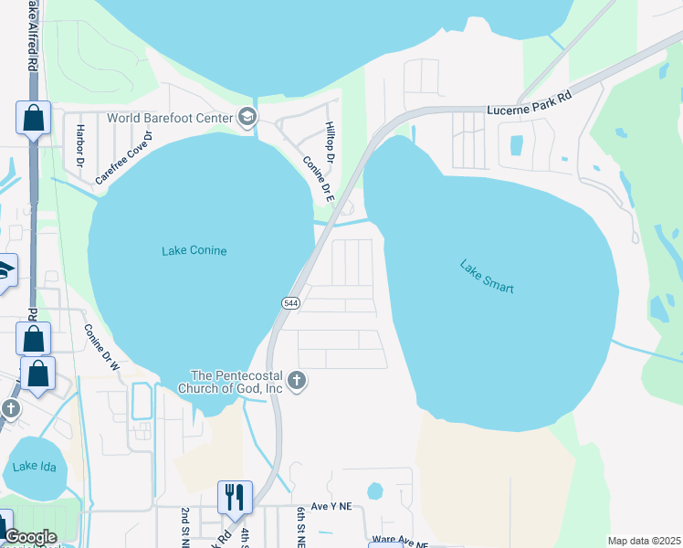 map of restaurants, bars, coffee shops, grocery stores, and more near 412 Winter Ridge Boulevard in Winter Haven