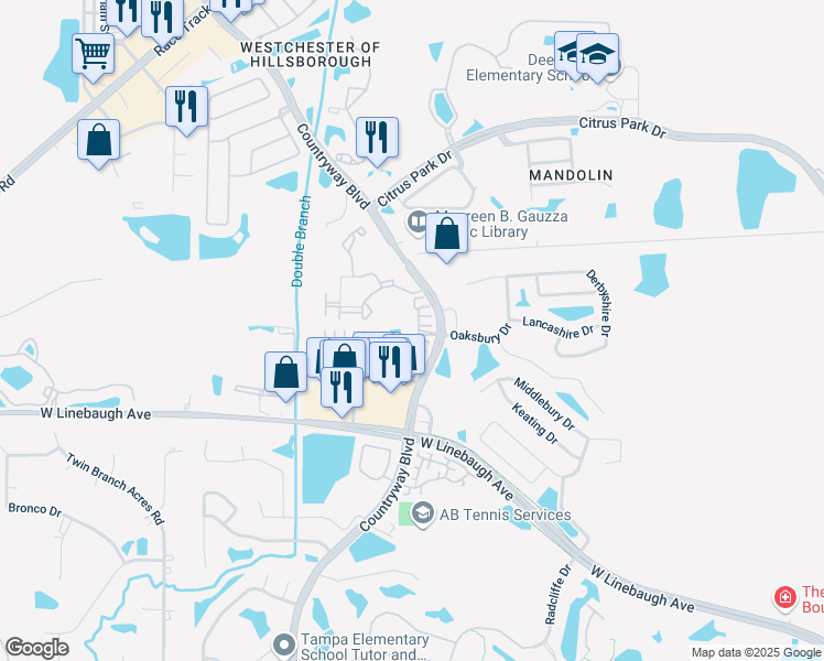 map of restaurants, bars, coffee shops, grocery stores, and more near 12110 Calder Manor Court in Westchase