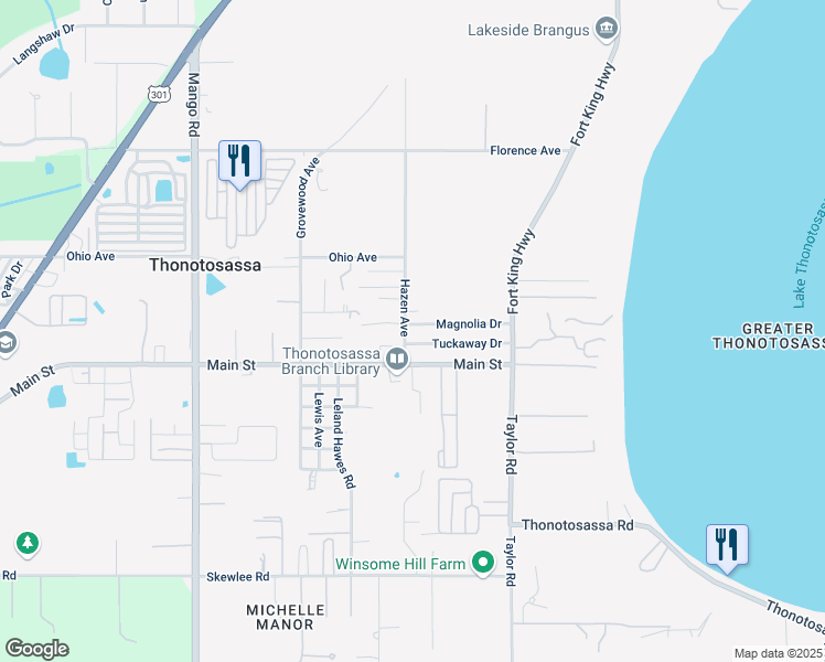 map of restaurants, bars, coffee shops, grocery stores, and more near 11815 Hazen Avenue in Thonotosassa