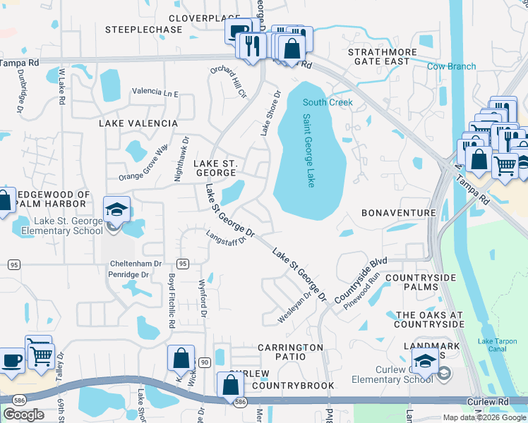 map of restaurants, bars, coffee shops, grocery stores, and more near 659 Bellingham Place in Palm Harbor