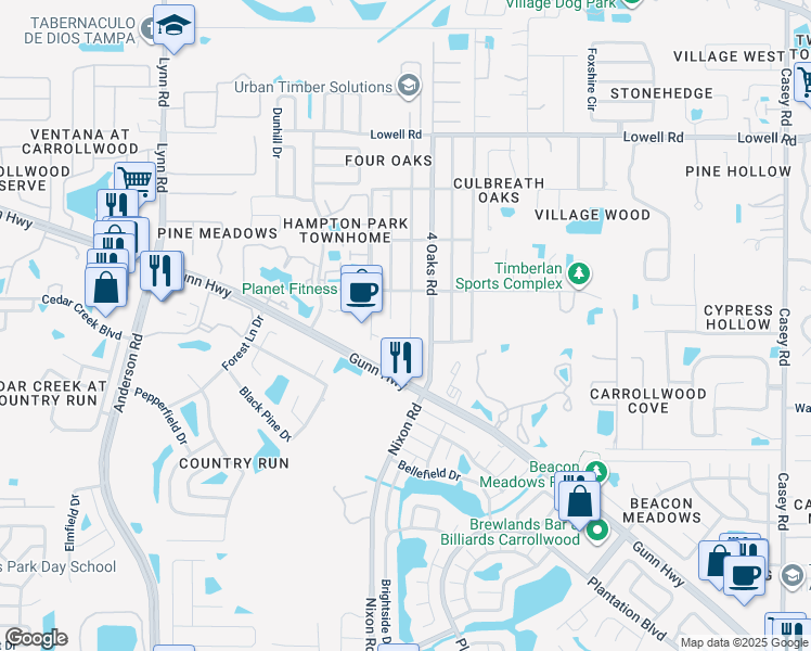 map of restaurants, bars, coffee shops, grocery stores, and more near 12306 Worchester Avenue in Tampa