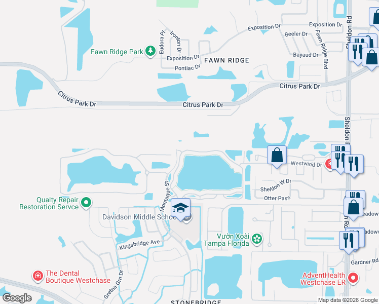 map of restaurants, bars, coffee shops, grocery stores, and more near 9228 Lake Chase Island Way in Tampa
