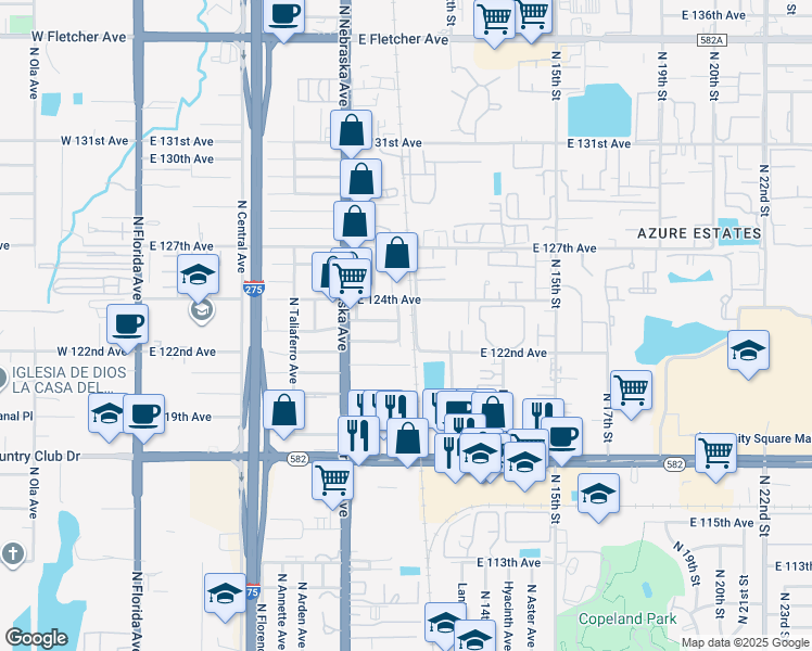 map of restaurants, bars, coffee shops, grocery stores, and more near 12211 North 9th Street in Tampa