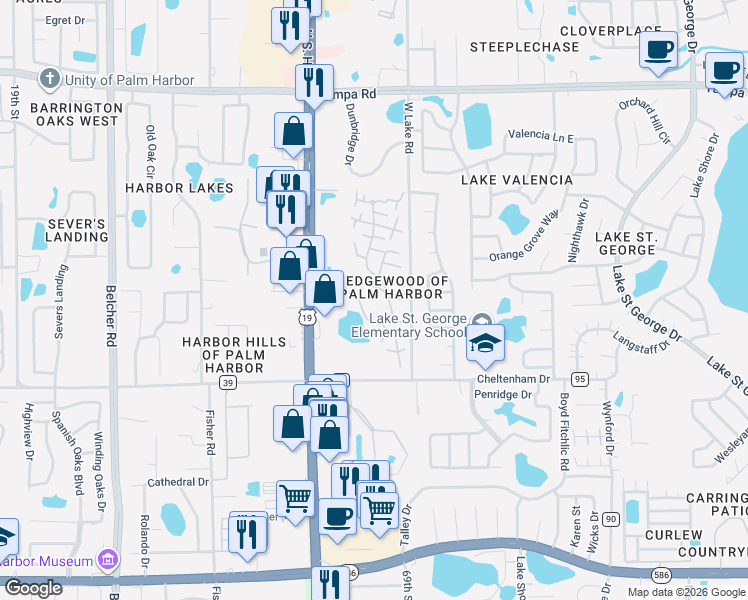 map of restaurants, bars, coffee shops, grocery stores, and more near 2636 2nd Court in Palm Harbor