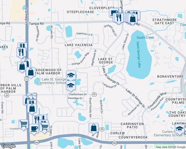 map of restaurants, bars, coffee shops, grocery stores, and more near 2752 Cactus Hill Place in Palm Harbor