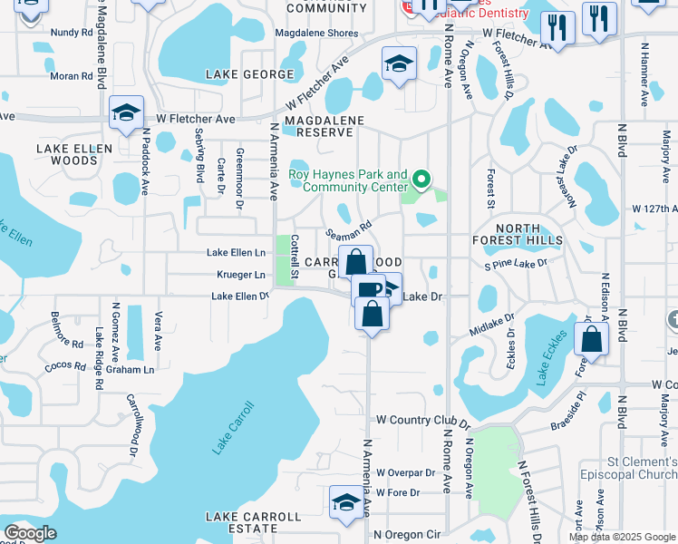 map of restaurants, bars, coffee shops, grocery stores, and more near 12251 Armenia Gables Circle in Tampa