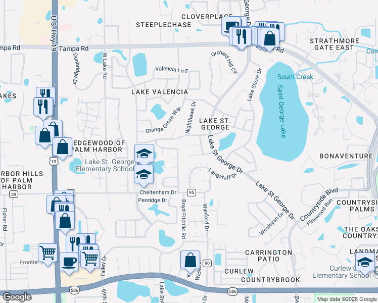 map of restaurants, bars, coffee shops, grocery stores, and more near 2752 Cactus Hill Place in Palm Harbor