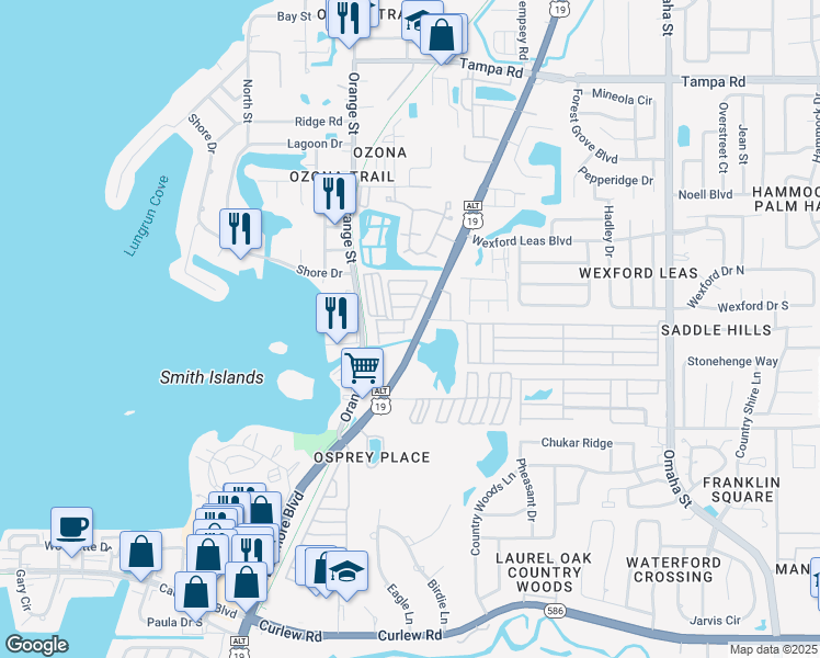 map of restaurants, bars, coffee shops, grocery stores, and more near 3310 U.S. 19 Alternate in Dunedin